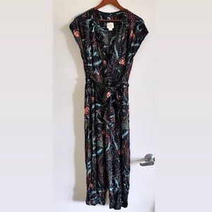 Maeve jumpsuit size S in black/neon jungle foliage print